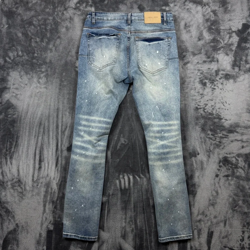 Purple Brand P001 Skinny Jeans Mens 32 Blue Good Distressed Paint Splatter
